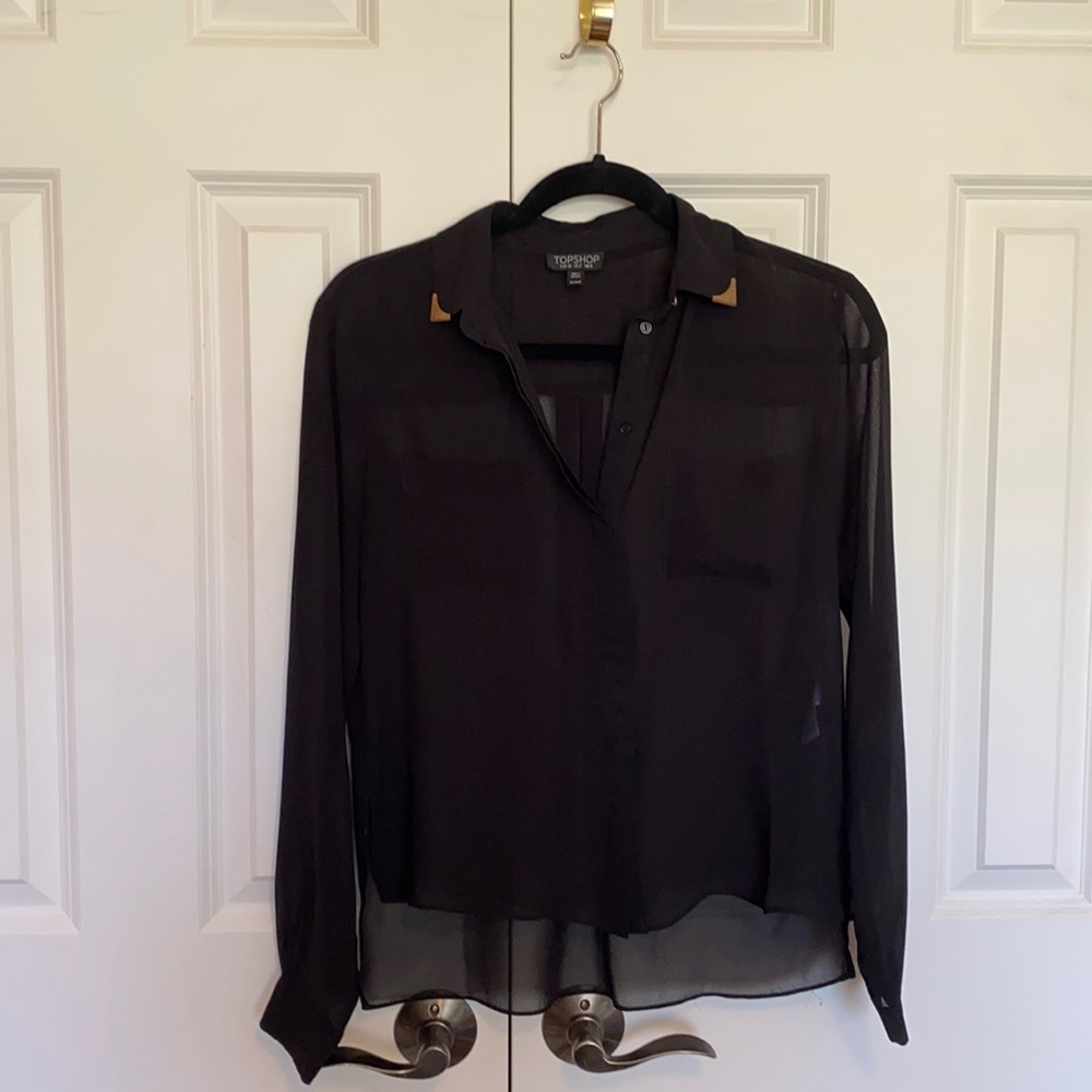 Topshop black sheer button down shirt